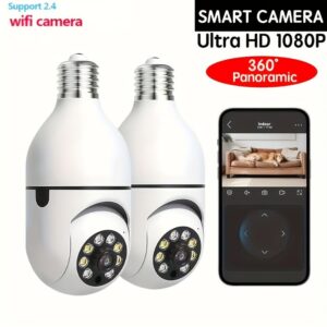 355° Pan/Tilt 1080P Smart Home Security Camera - Wi-Fi Enabled, Motion Detection, Night Vision, Two-Way Talk, Wall Mountable, Non-Waterproof Indoor/Outdoor Surveillance with E27 Base