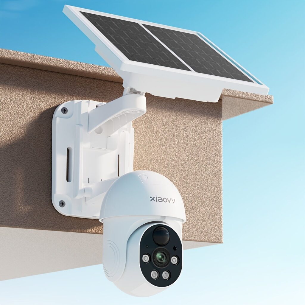 XIAOVV P6 - 1080P Full HD Wireless Outdoor Solar Powered Security Camera with Night Vision, Weatherproof, Motion Detection, and Remote Monitoring