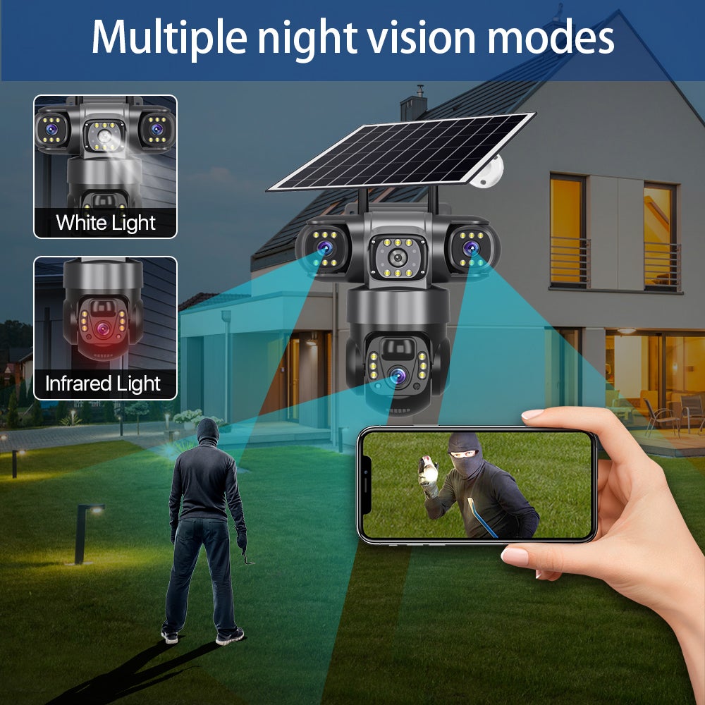 Solar Camera With 4G SIM 15MP HD Outdoor 3 Lens 3 Screen 10X Zoom PIR Human Detect Cameras Night Vision CCTV Security Protection - Image 6