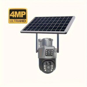 Solar Security Camera Wireless Outdoor System, 3K/4MP Battery Powered WiFi Camera for Home Security, Panoramic PTZ, Auto Tracking, Human/Vehicle Detection, Night Vision, Spotlights, 2-Way Talk